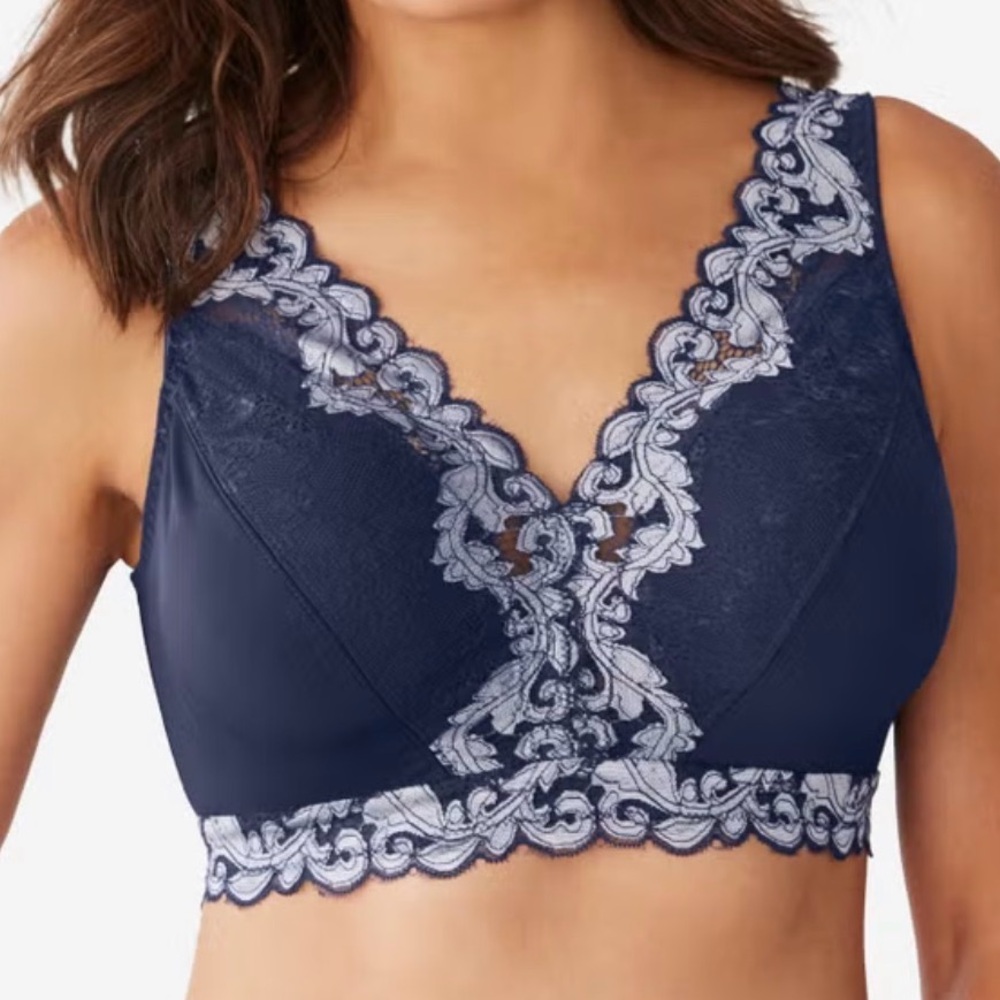 New Woman Within Plus Size XL Elegant Navy Lace Bralette Wireless Bra leisure